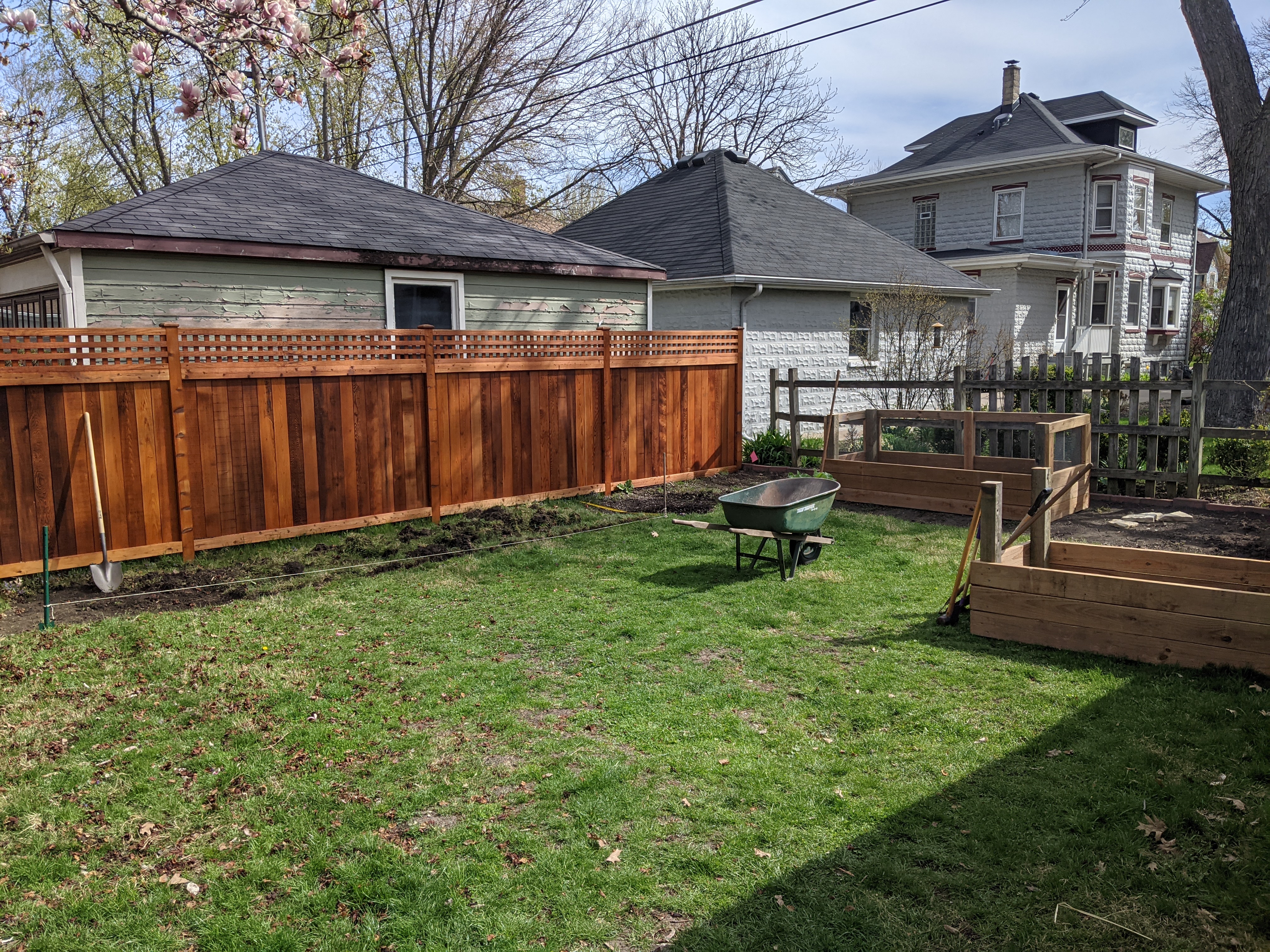 Garden boxes assembled and ready for installation.